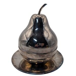 De Uberti Silverplated Condiment Dish with Under Plate Pear Lidded Vintage 1960s